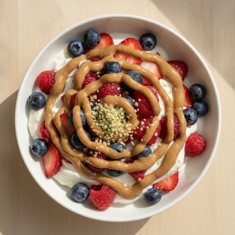 Greek Yogurt Protein Parfait with Mixed Berries and Almond Butter