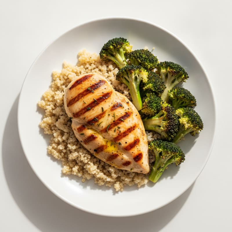 Grilled Chicken Breast with Quinoa and Roasted Broccoli