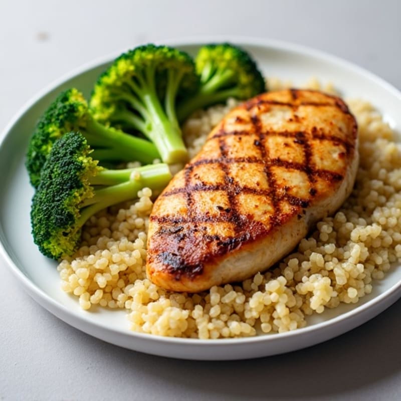 Grilled Chicken Breast with Quinoa and Steamed Broccoli
