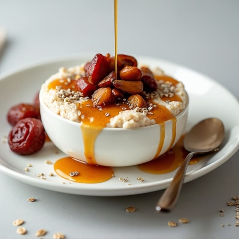 Lightened-Up Date and Oat Pudding with Maple Drizzle