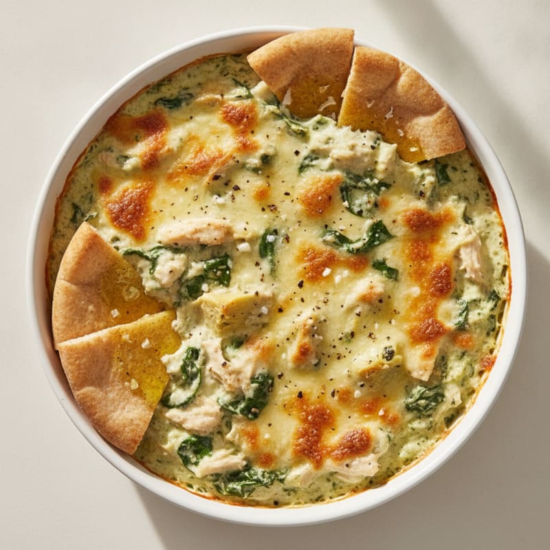 Baked Spinach Artichoke Dip with Toasted Pita