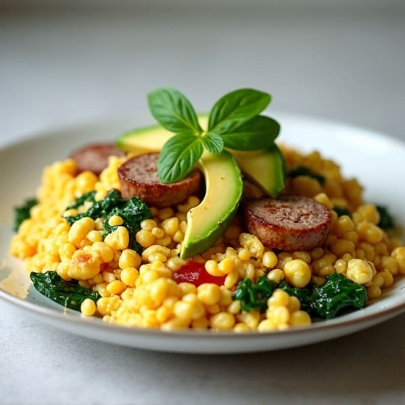 Egg White Scramble with Turkey Sausage and Spinach