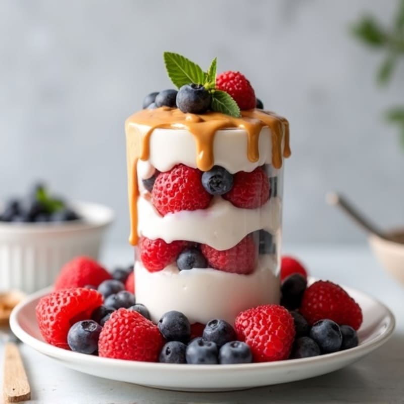 Greek Yogurt Protein Parfait with Mixed Berries and Almond Butter