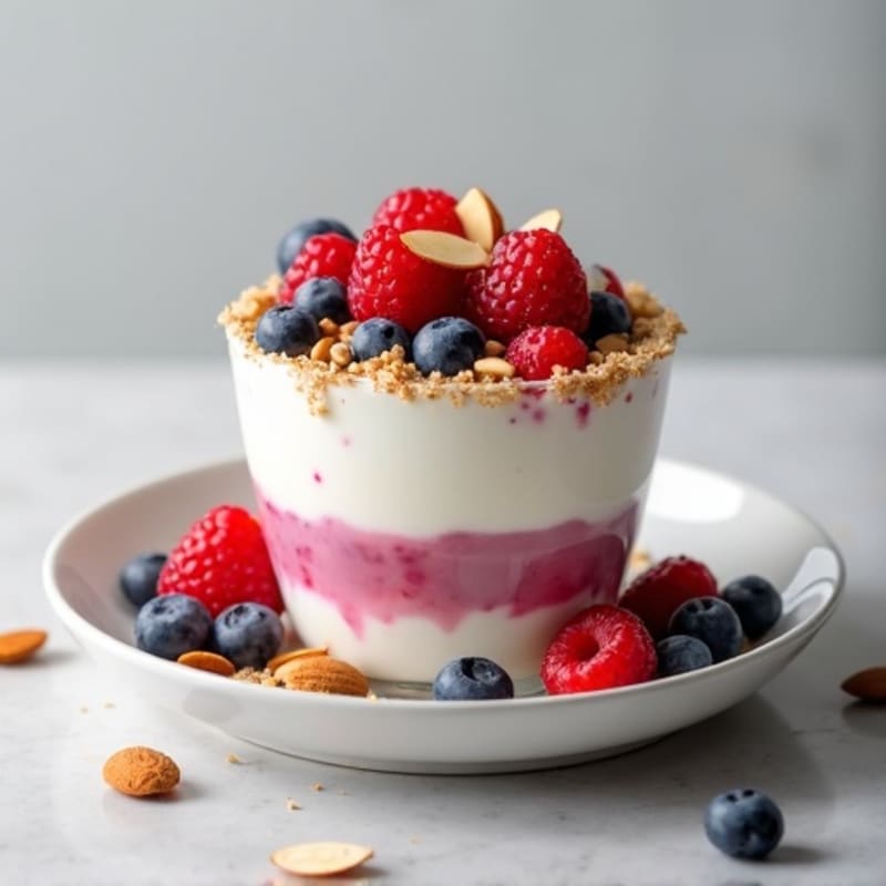 Greek Yogurt Protein Parfait with Mixed Berries and Almonds