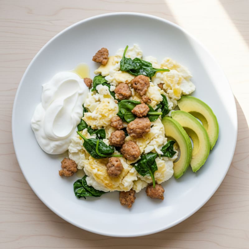 Egg White Scramble with Turkey Sausage and Greek Yogurt