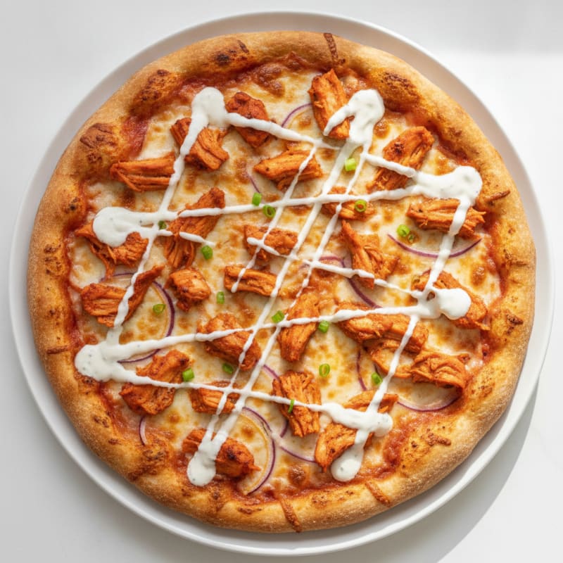 Buffalo Chicken Pizza with Ranch Drizzle
