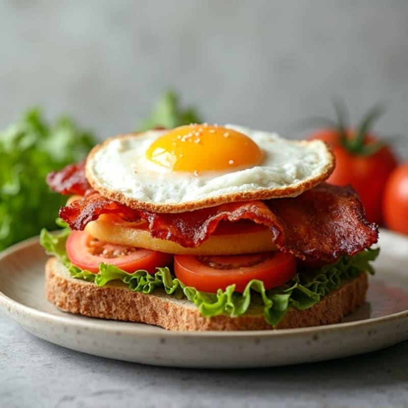 Crispy Turkey Bacon BLT on Whole Grain Bread with Fried Egg