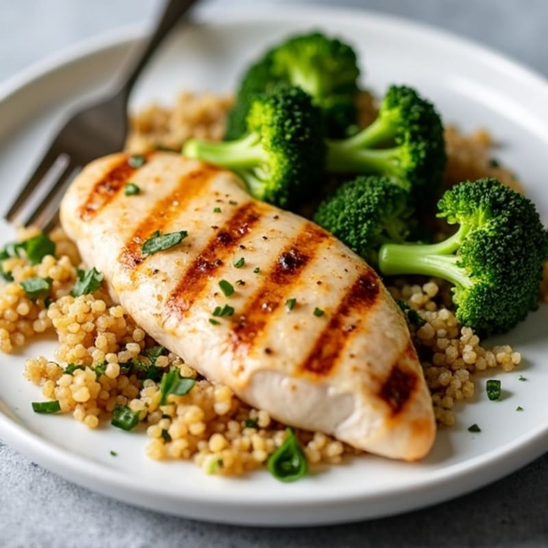 Grilled Chicken Breast with Quinoa and Roasted Broccoli