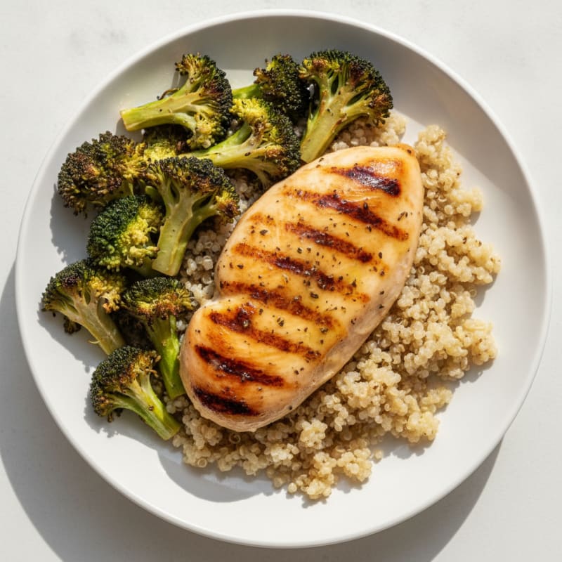Grilled Chicken Breast with Quinoa and Roasted Broccoli