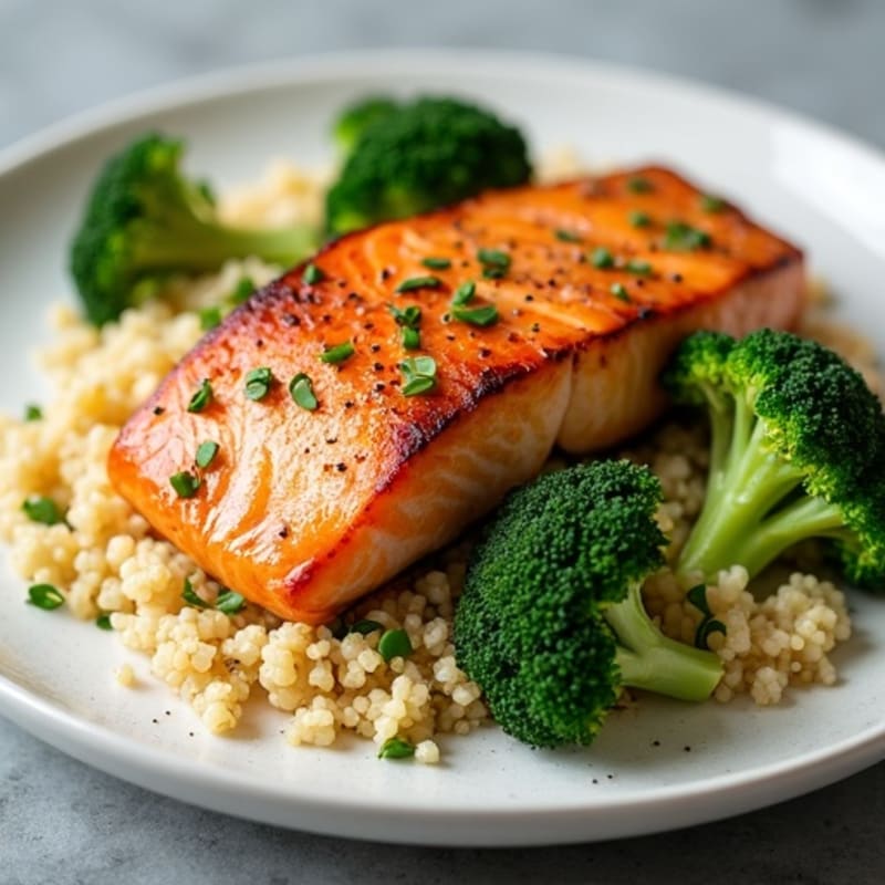 Seared Salmon Fillet with Steamed Broccoli and Quinoa