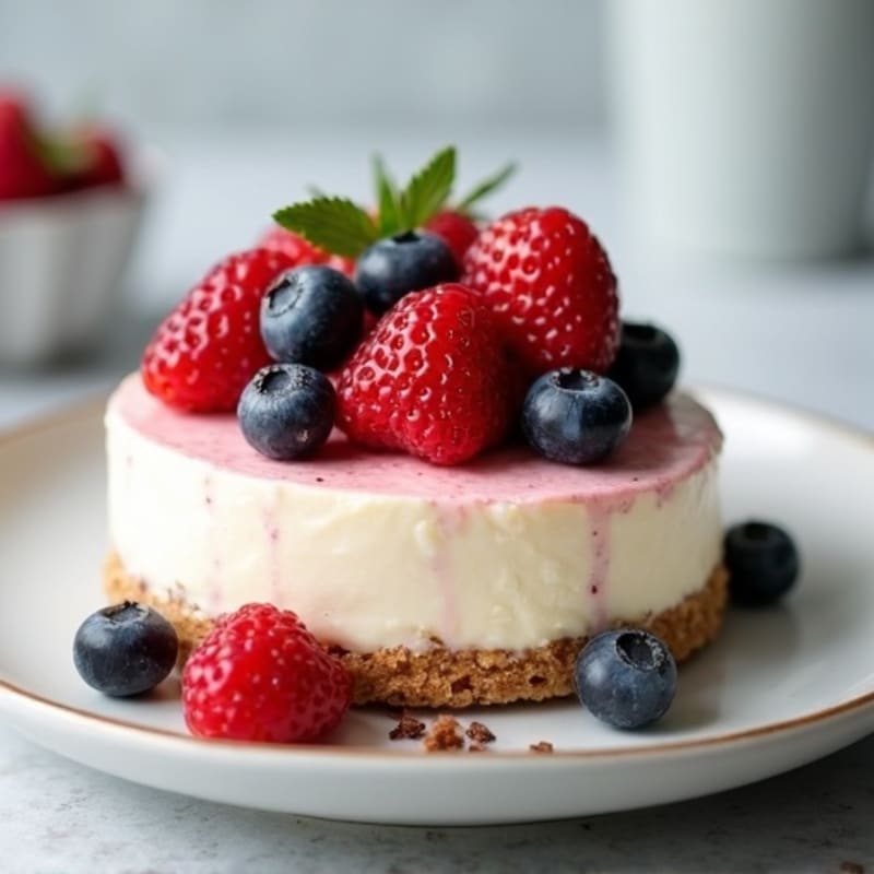 Greek Yogurt Protein Cheesecake with Mixed Berries