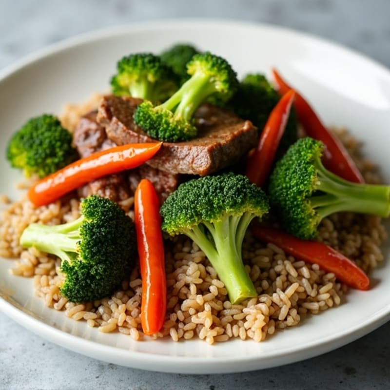 Lean Beef and Crispy Broccoli Stir-Fry with Brown Rice