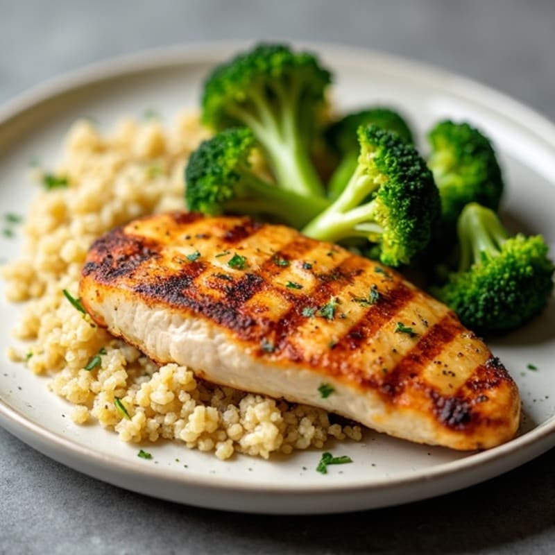 Grilled Chicken Breast with Quinoa and Roasted Broccoli