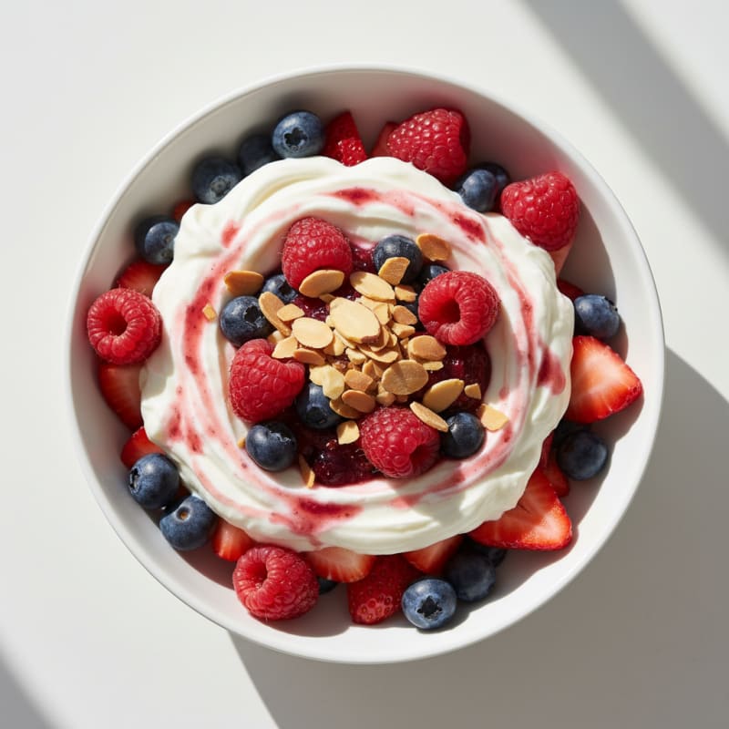 Greek Yogurt Protein Parfait with Mixed Berries and Almonds