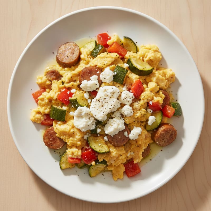 Hearty Scrambled Eggs with Roasted Vegetables