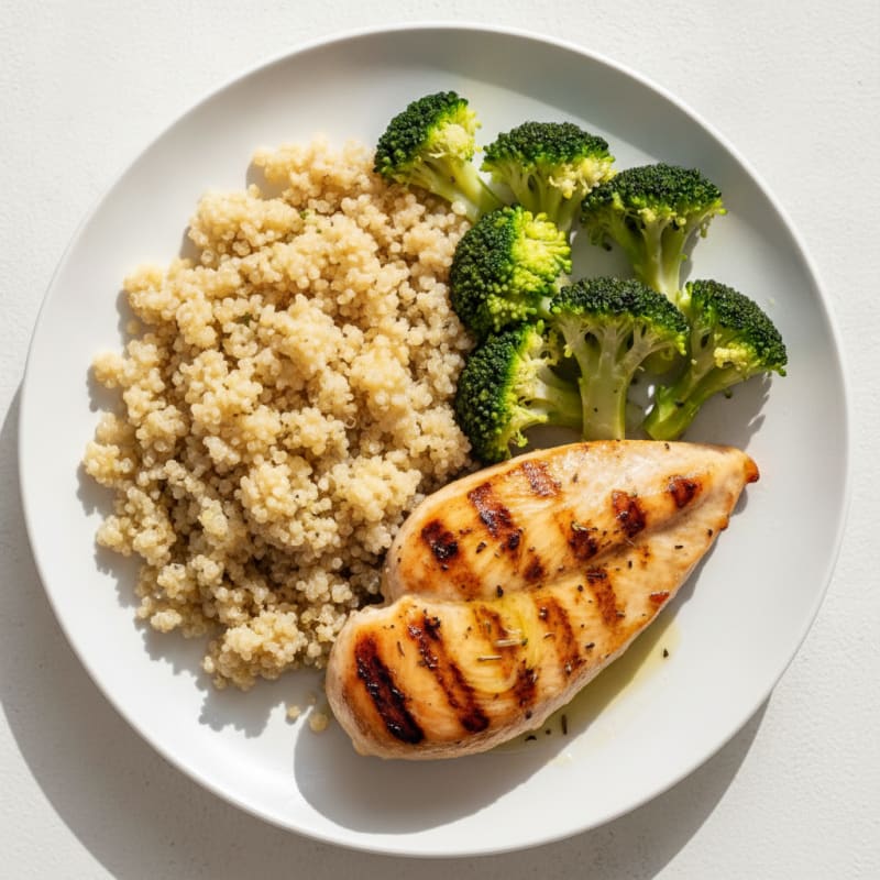 Grilled Chicken Breast with Quinoa and Steamed Broccoli