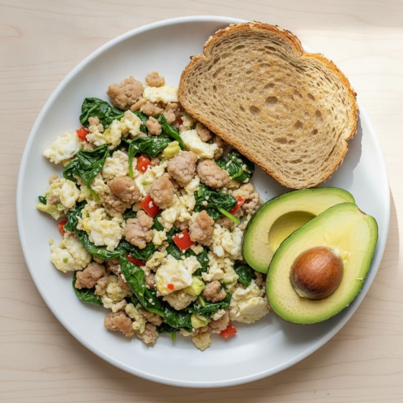 Egg White and Turkey Sausage Scramble with Spinach