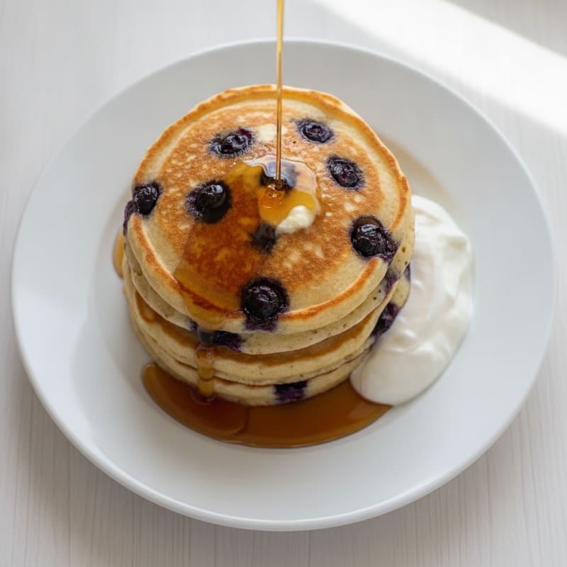 Blueberry Ricotta Pancakes with Maple Syrup