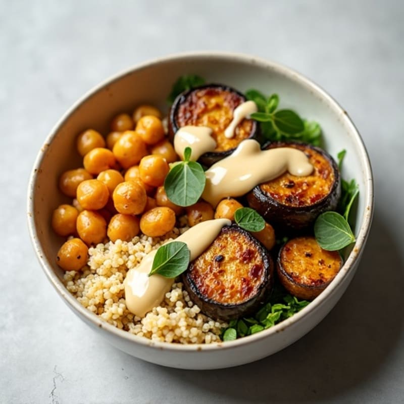 Roasted Eggplant and Chickpea Bowl with Creamy Tahini Dressing