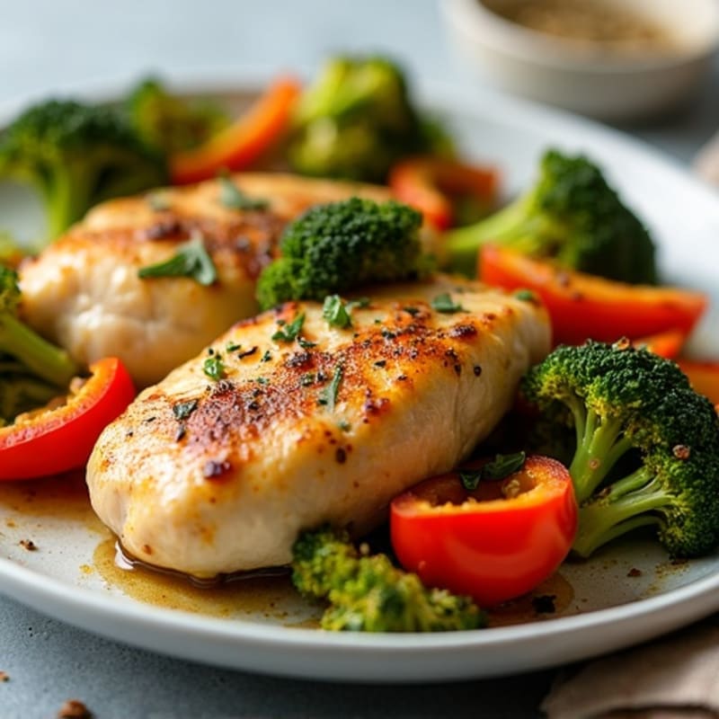 Sheet Pan Lemon Garlic Chicken with Roasted Broccoli and Bell Peppers