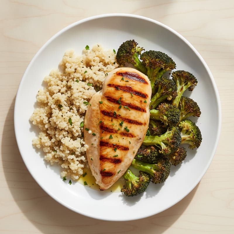 Grilled Chicken Breast with Quinoa and Roasted Broccoli