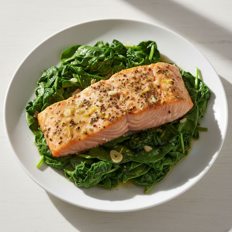 Lemon-Herb Baked Salmon with Sautéed Spinach