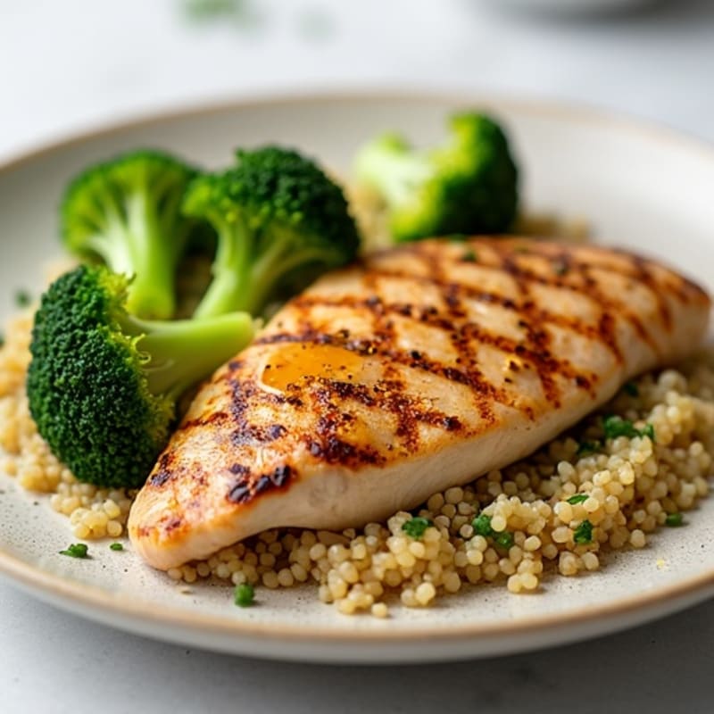 Grilled Chicken Breast with Quinoa and Steamed Broccoli