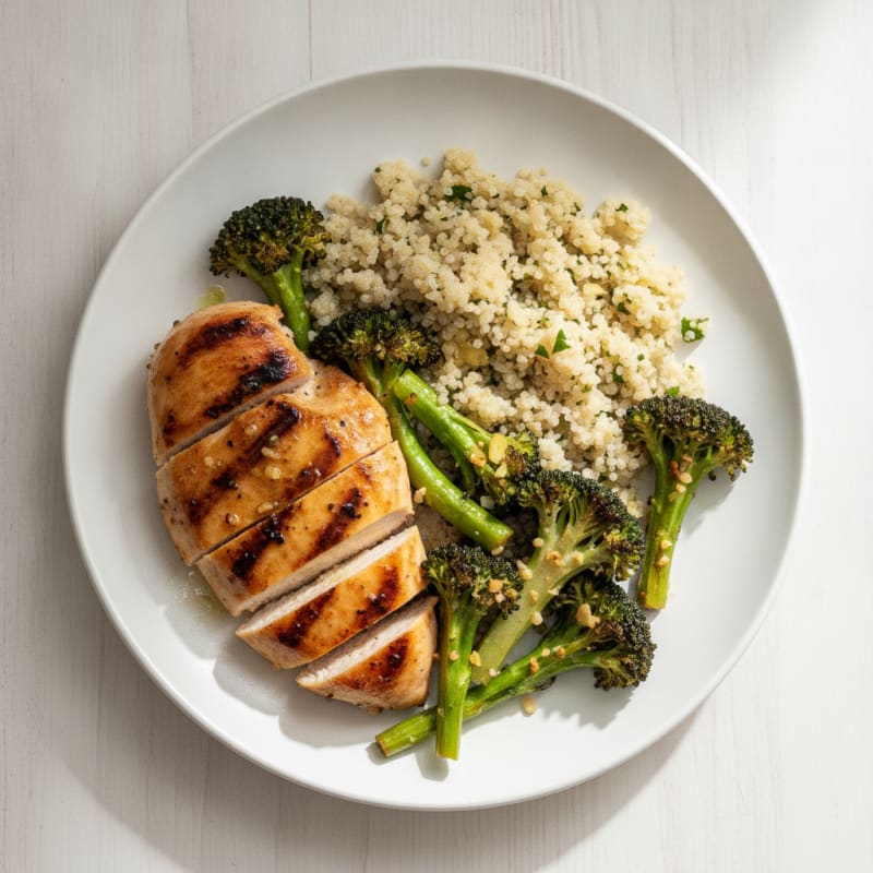Grilled Chicken Breast with Quinoa and Roasted Broccoli