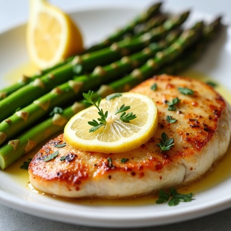 Lemon Garlic Pan-Seared Chicken with Roasted Asparagus