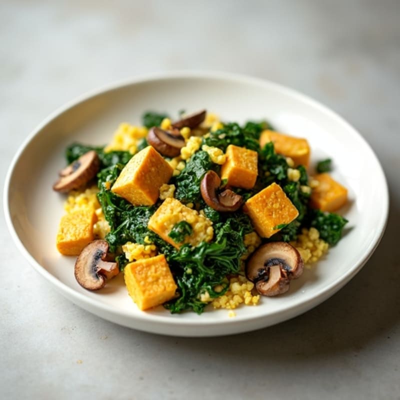 Hearty Tofu Scramble with Sautéed Spinach and Mushrooms