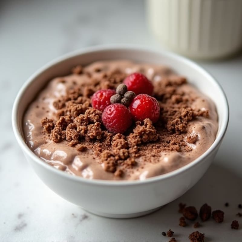 Creamy Chocolate Protein Cheesecake Bowl with Fudgy Cacao Crumbles