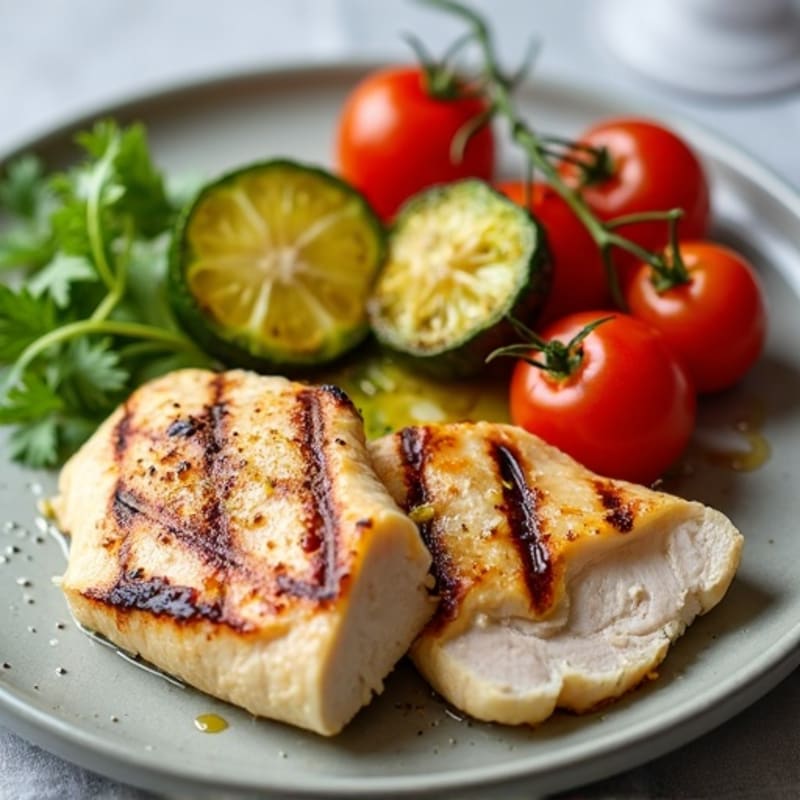 Grilled Turkey Breast with Roasted Zucchini and Cherry Tomatoes