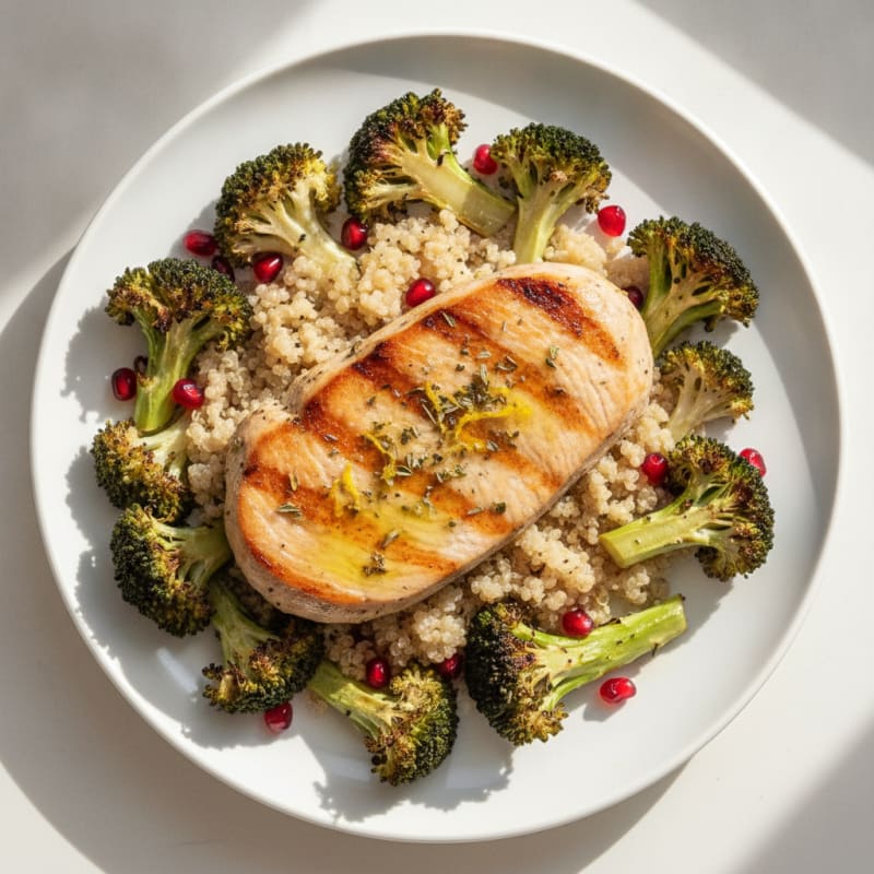 Grilled Turkey Breast with Roasted Broccoli and Quinoa