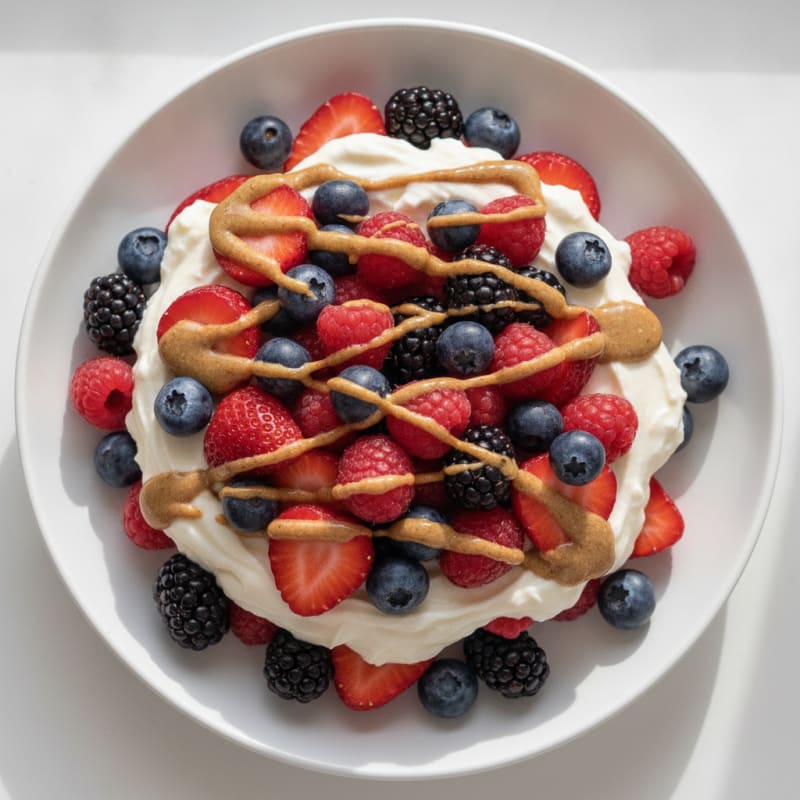 High-Protein Greek Yogurt Parfait with Mixed Berries and Milk