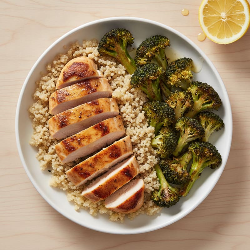 Grilled Chicken Breast with Quinoa and Roasted Broccoli