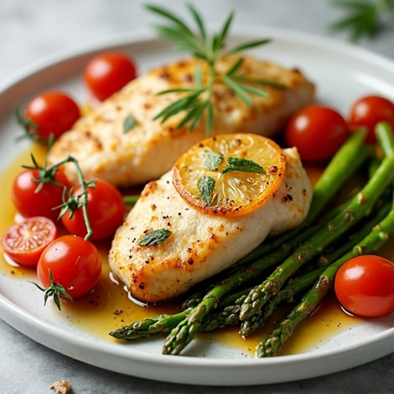 Sheet Pan Lemon Garlic Chicken with Roasted Asparagus and Cherry Tomatoes