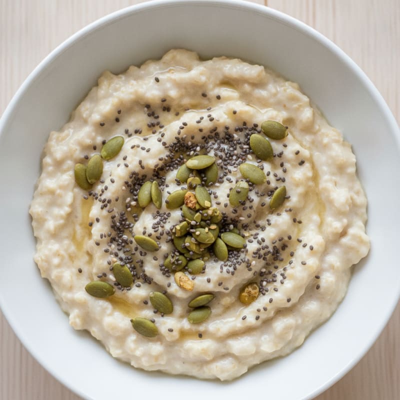 Silky Vanilla Protein Oats with Chia and Pumpkin Seeds