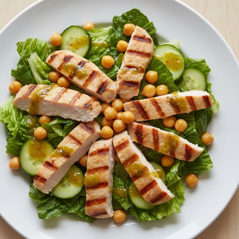 Grilled Turkey Breast Salad with Crisp Romaine and Chickpeas