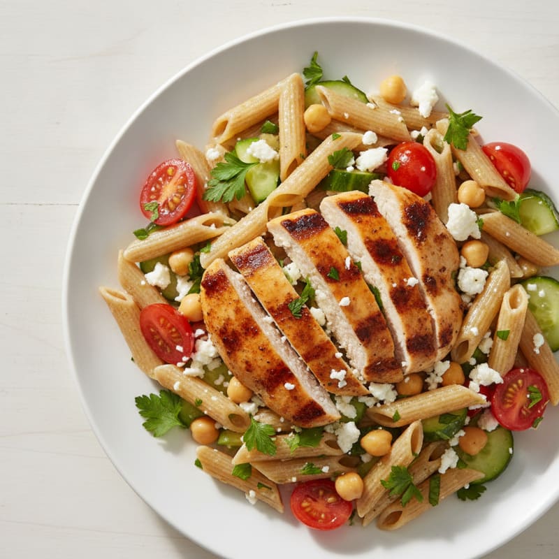 Grilled Chicken Pasta Salad with Chickpeas and Fresh Herbs