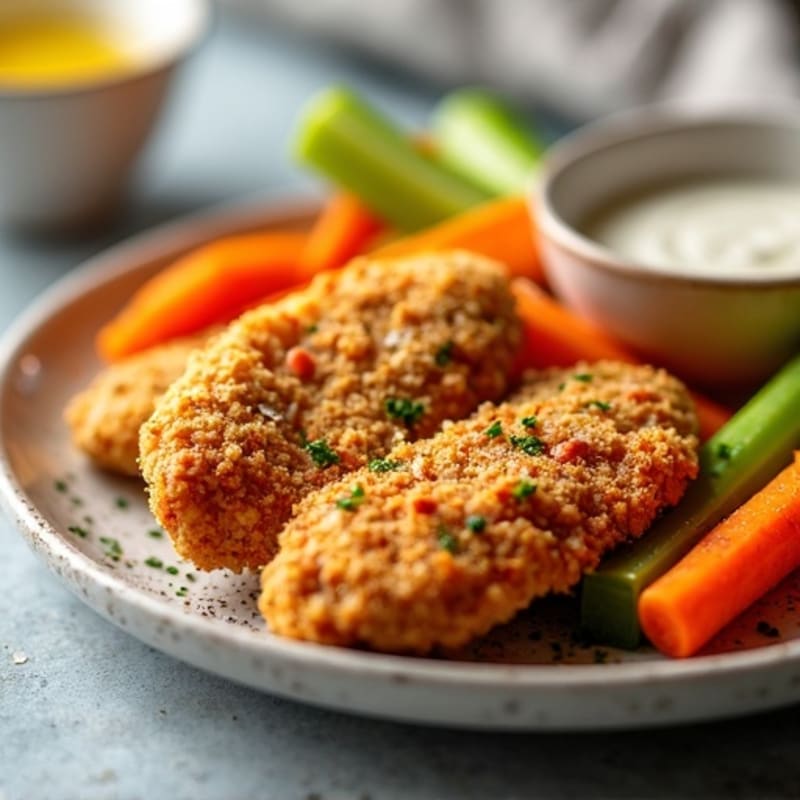 Crispy Chicken Tenders with Roasted Sweet Potato Wedges and Fresh Dipping Veggies