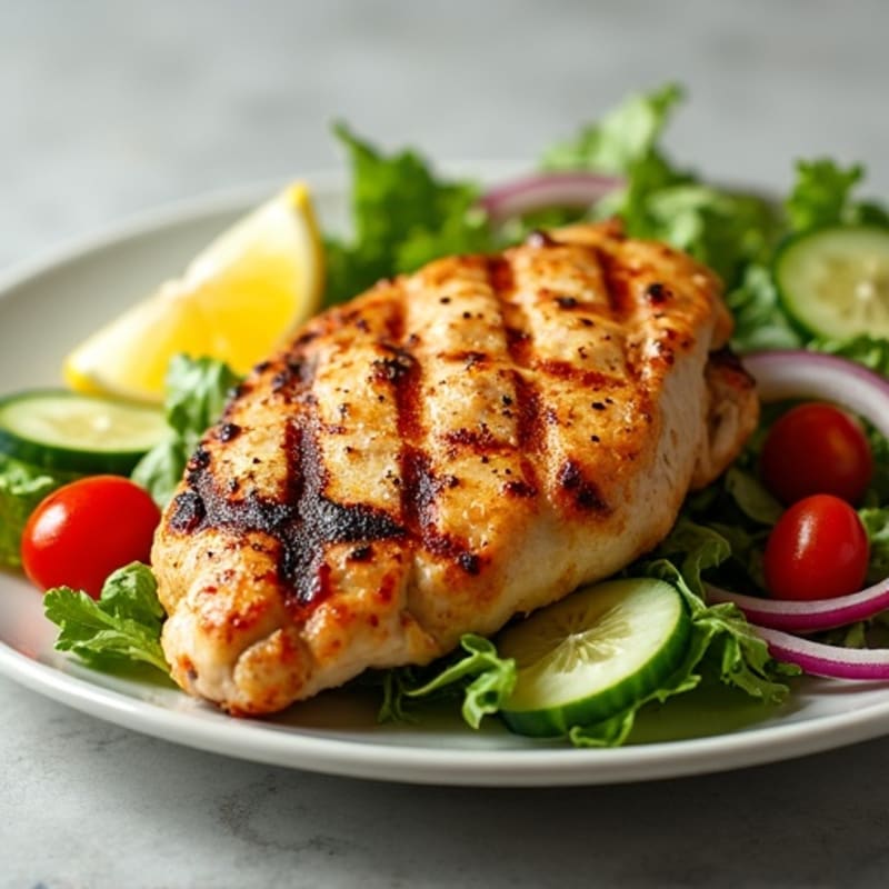 Grilled Chicken Breast with Crisp Veggie Salad and Lemon Vinaigrette