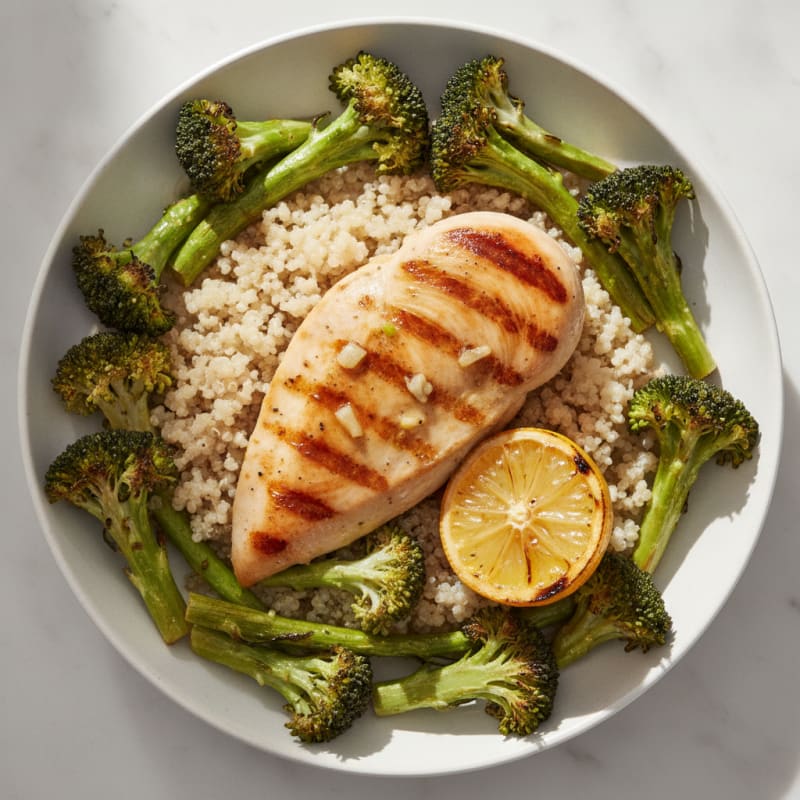 Grilled Chicken Breast with Quinoa and Roasted Broccoli