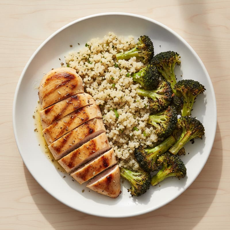 Grilled Chicken Breast with Quinoa and Roasted Broccoli