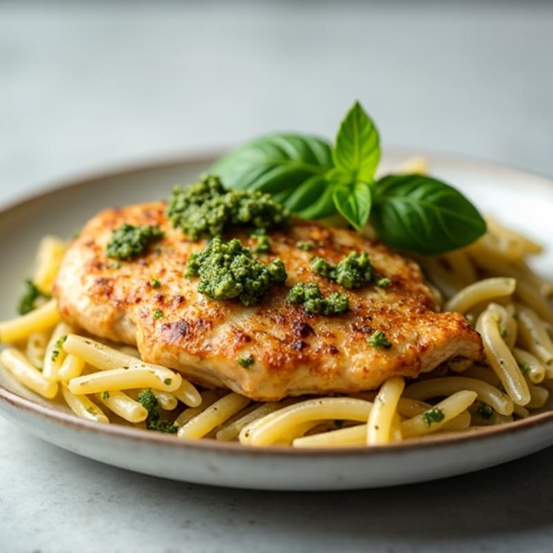 Pan-Seared Chicken with Fresh Pesto and Whole Wheat Pasta