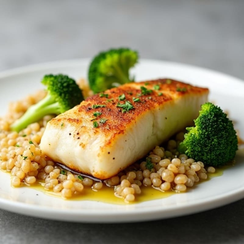 Baked Cod with Steamed Broccoli and Quinoa