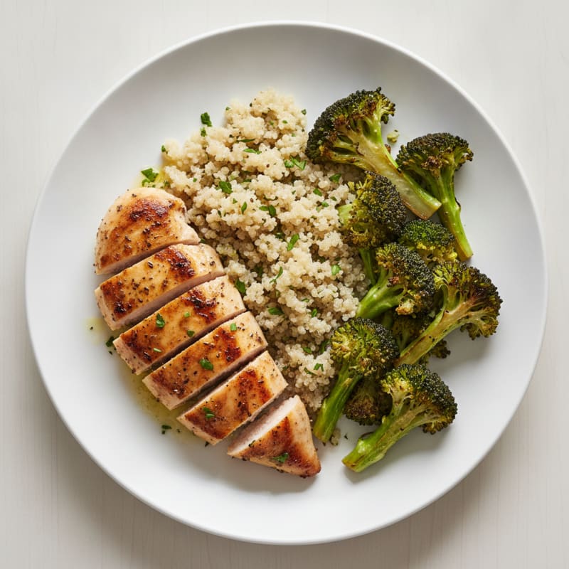 Grilled Chicken Breast with Quinoa and Roasted Broccoli
