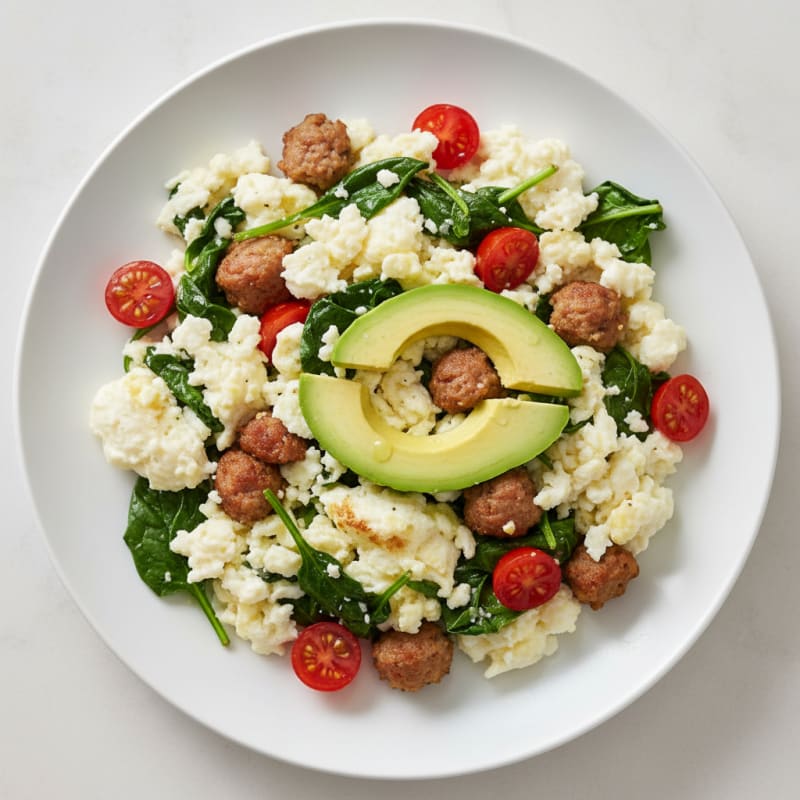 Egg White Spinach Scramble with Turkey Sausage