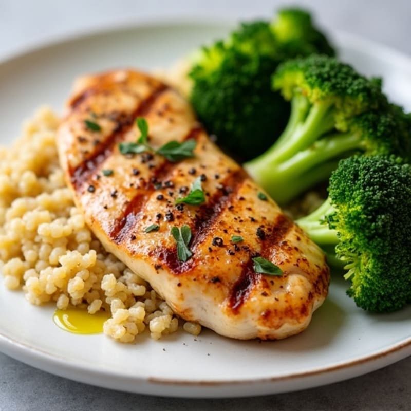 Grilled Chicken Breast with Quinoa and Roasted Broccoli