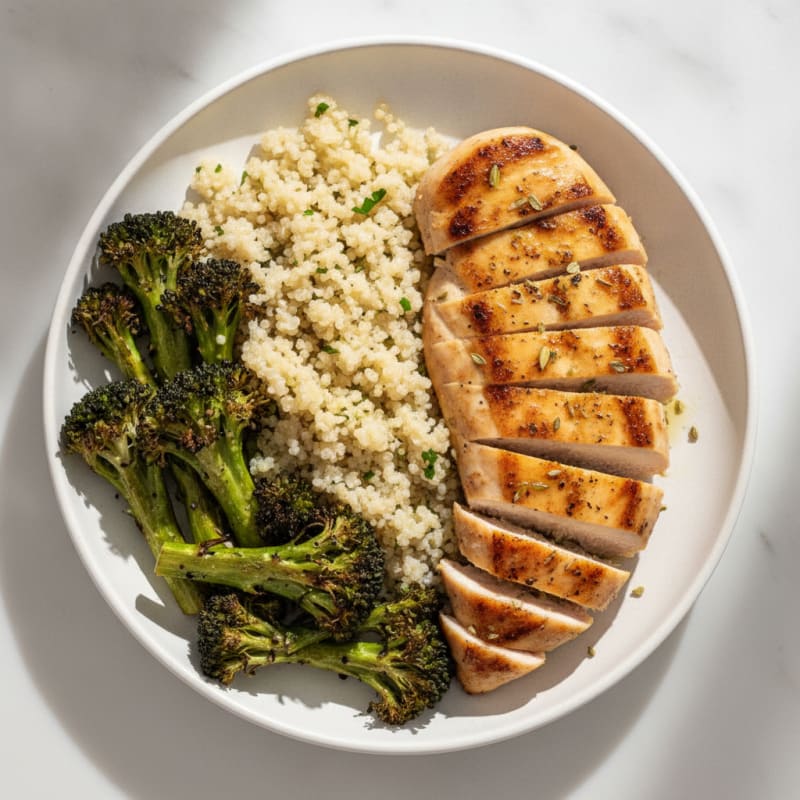 Grilled Chicken Breast with Quinoa and Roasted Broccoli