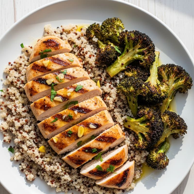 Grilled Chicken Breast with Quinoa and Roasted Broccoli